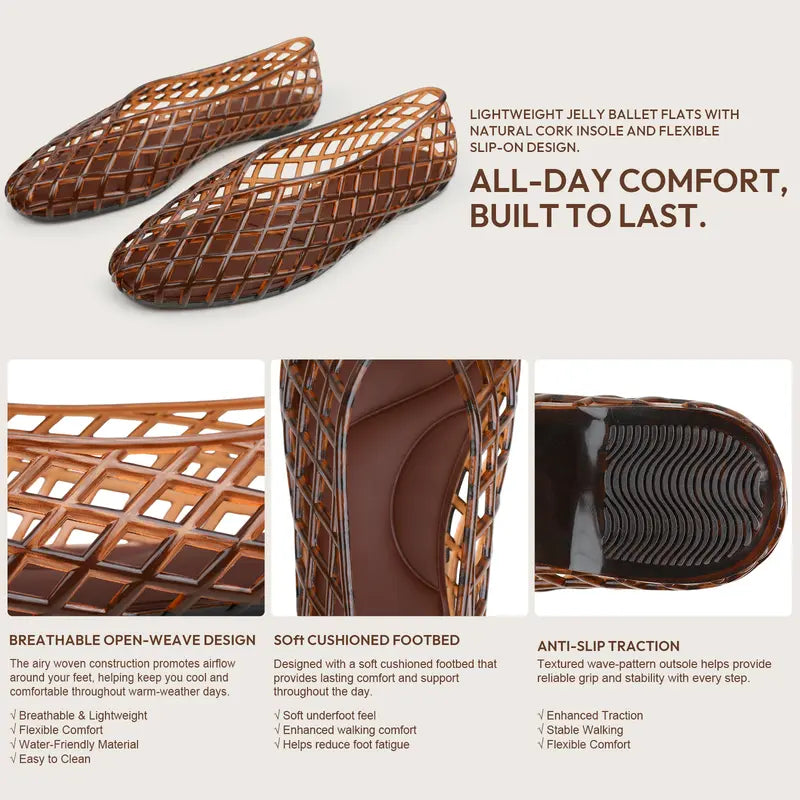 NovaSteps Aria — Woven Jelly Ballet Flats | Breathable Slip-On Shoes for Women